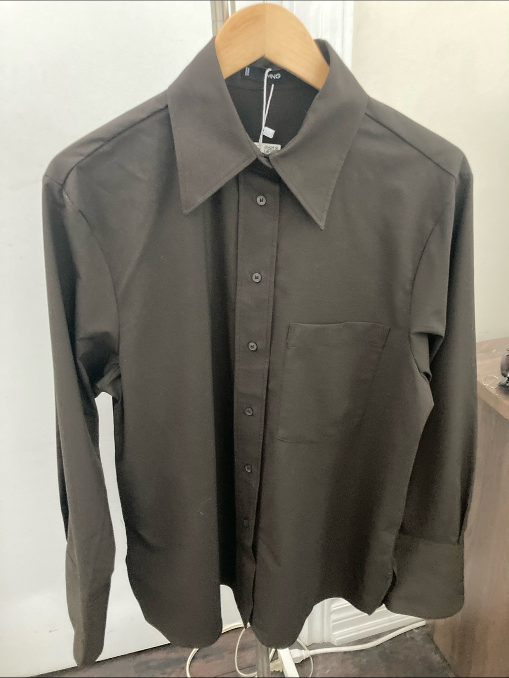 Mango Dark Brown Button-Down Shirt CAMISA 200 AURA
